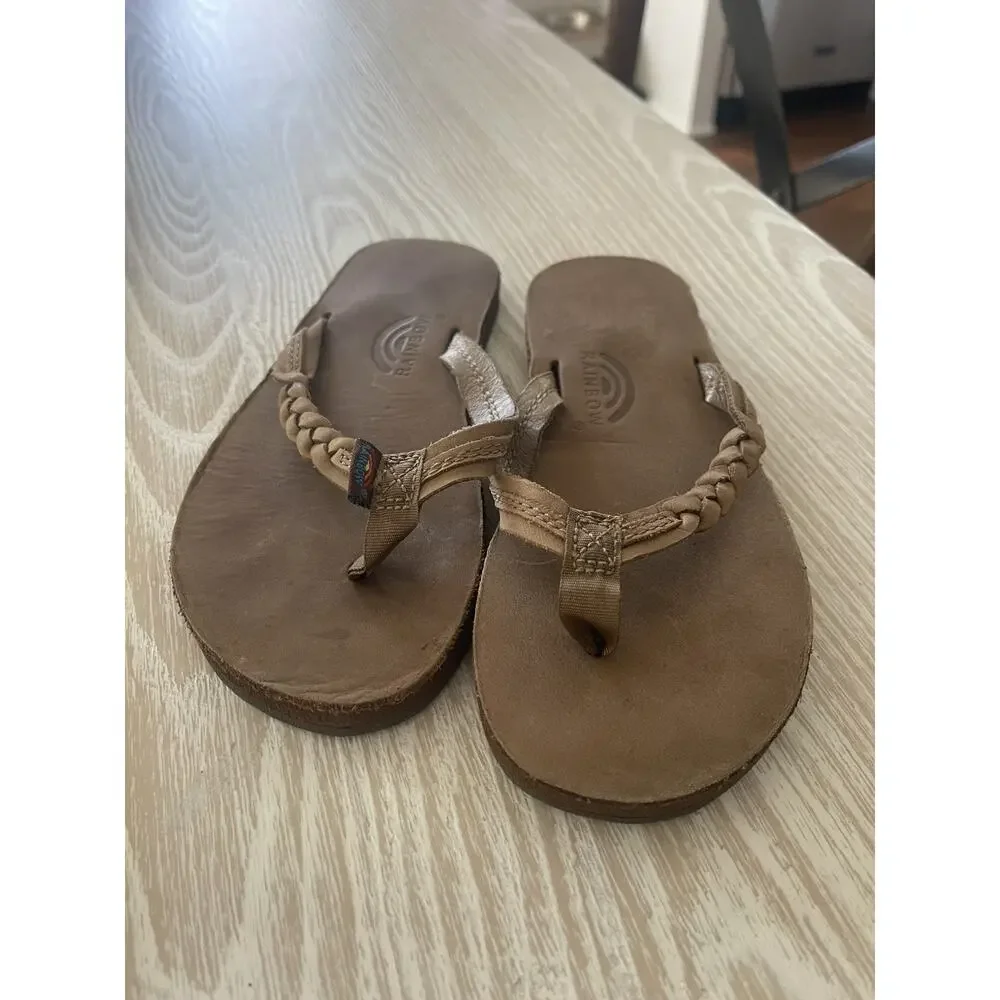 Rainbow Sandals Kids Single Layer Leather Braided Size 13/ 1 Espresso Brown Flop